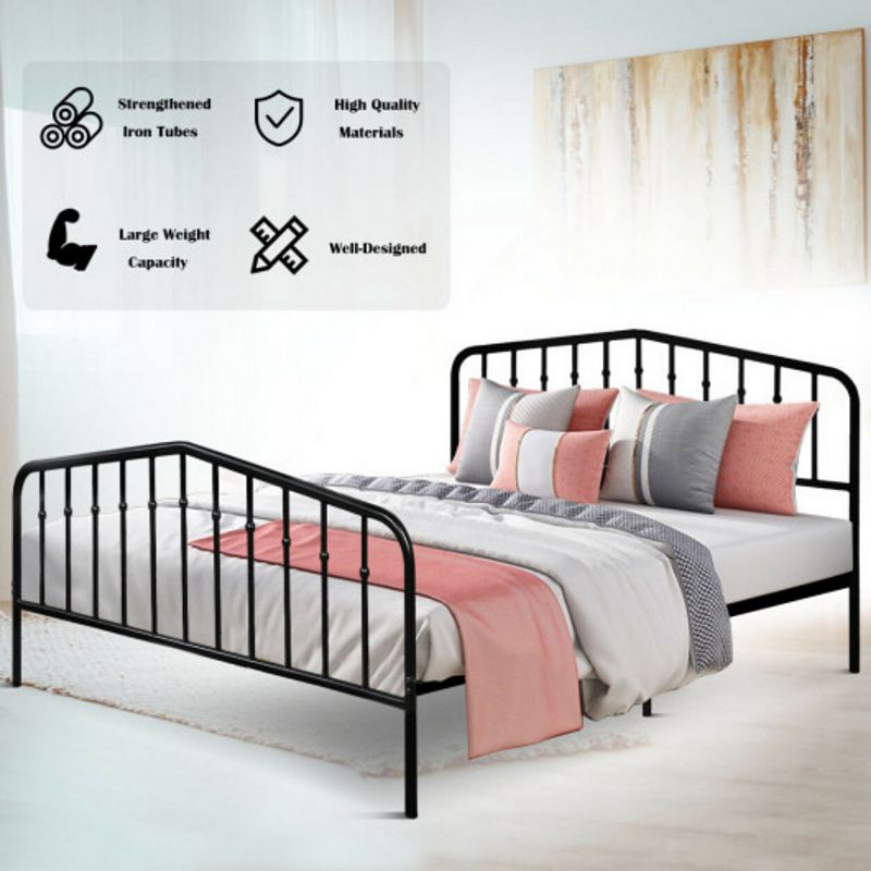 Queen Size Metal Bed Frame Steel Slat Platform