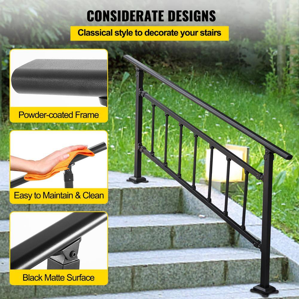 VEVOR Outdoor Stair Railing Fits for 3 to 4 Steps Adjustable Exterior Stair Railing Wrought Iron Handrail TZFGZXSLZFSD4JWFNV0