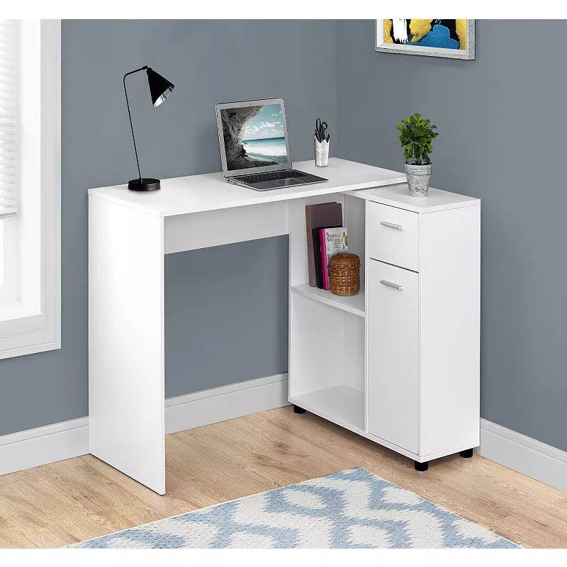 46 White Contemporary L-Shaped Computer Desk with Storage Cabinet