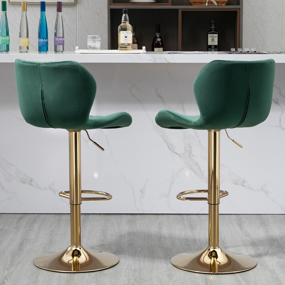 Velvet Adjustable Swivel Bar Stools Set Of 2 Modern Counter Height Barstools With Golden Color Base for Living Room  Kitchen