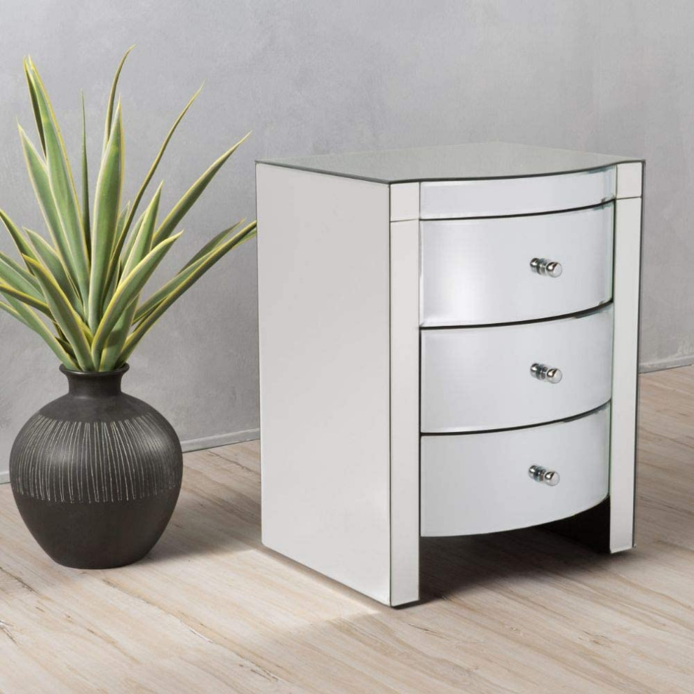 Modern Side Table  3 Storage Drawers With Rounded Front and Mirrored Finish   Industrial   Side Tables And End Tables   by Declusia  Houzz