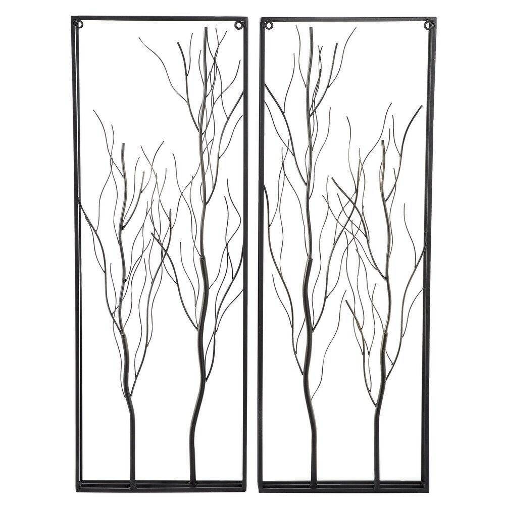 Gold Metal Branch Tree Wall Decor with Black Frame (Set of 2)