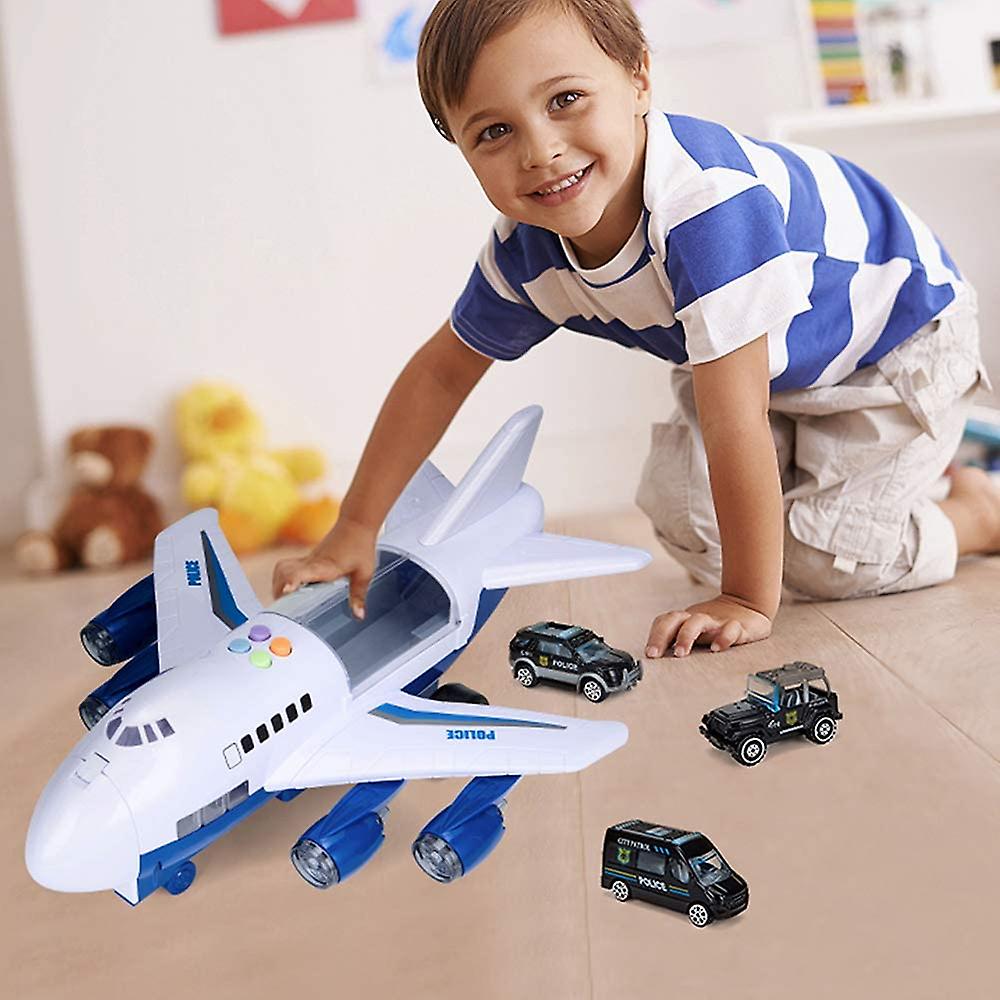 Car Toys Set With Transport Cargo Airplane And Large Play Mat， Mini Educational Vehicle Police Car Set For Kids Toddlers Boys Child Gift For 3 4 5 6 Y