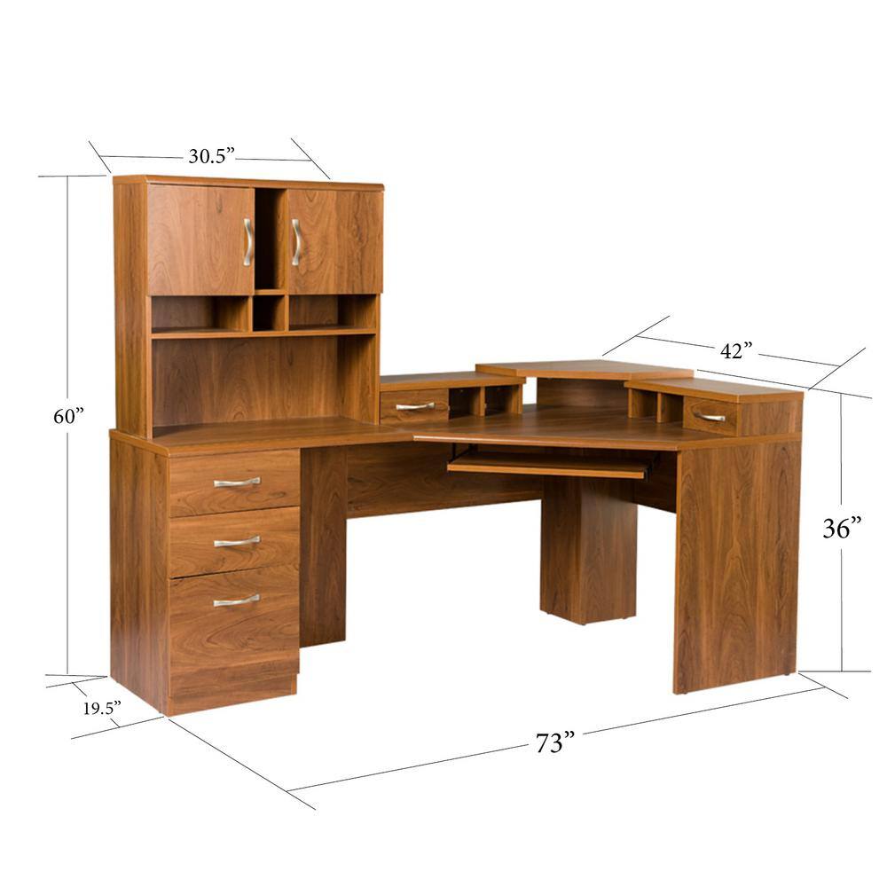 OS Home and Office Furniture Brown Reversible Corner Work Center and Hutch with Monitor Platform 22117K