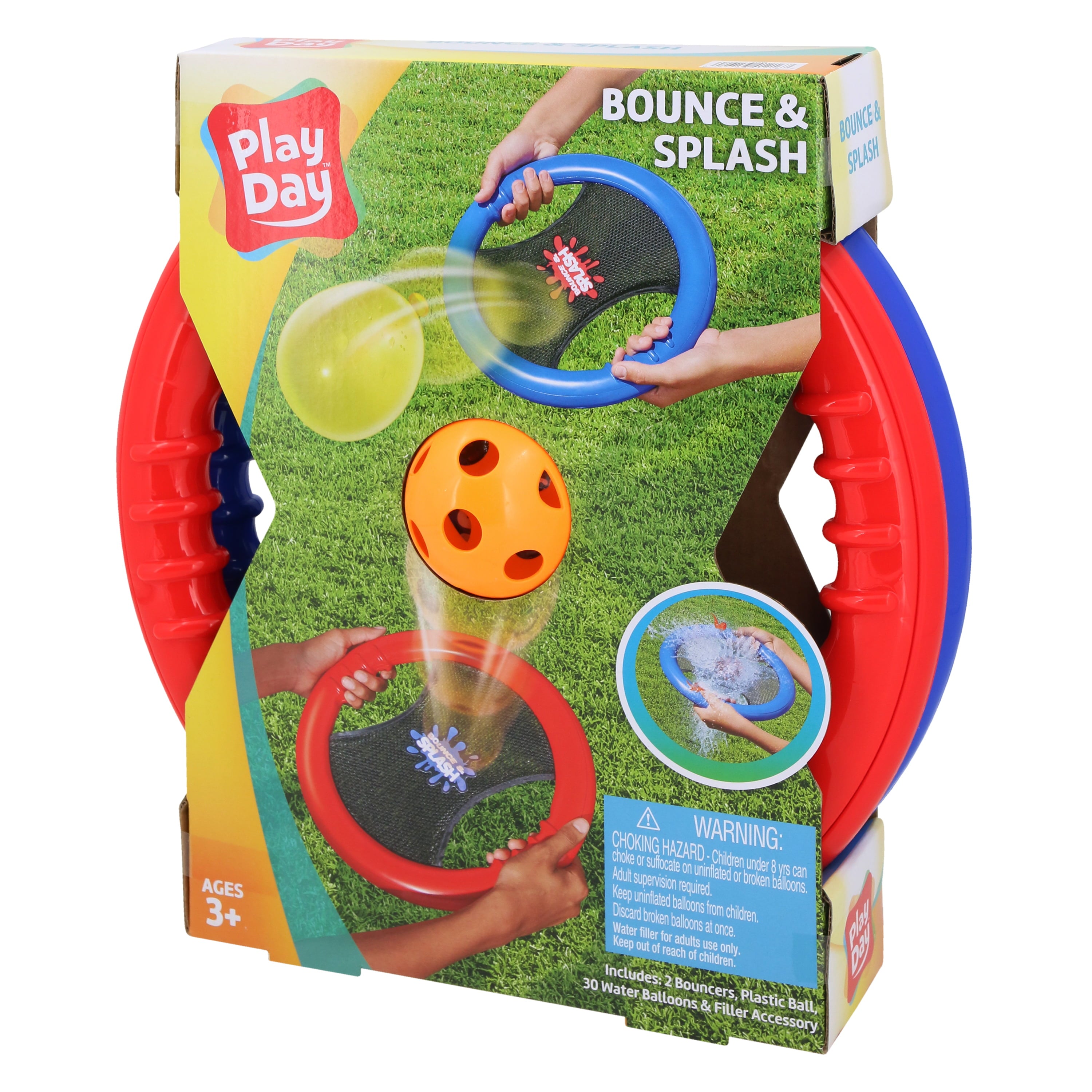 Play Day Bounce & Splash Wet or Dry Outdoor Water Balloons & Paddle Ball Game Set, Ages 3+