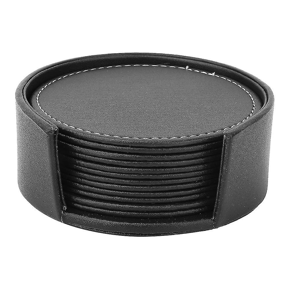 6pcs PU Leather Round Shape Cup Insulation Pad Coasters For Drink for Home Office(Black)