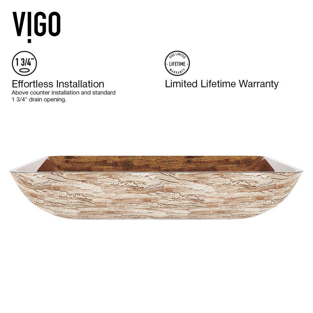 VIGO Donatello Wooden Brown Glass 22 in. L x 15 in. W x 5 in. H Rectangular Vessel Bathroom Sink VG07046