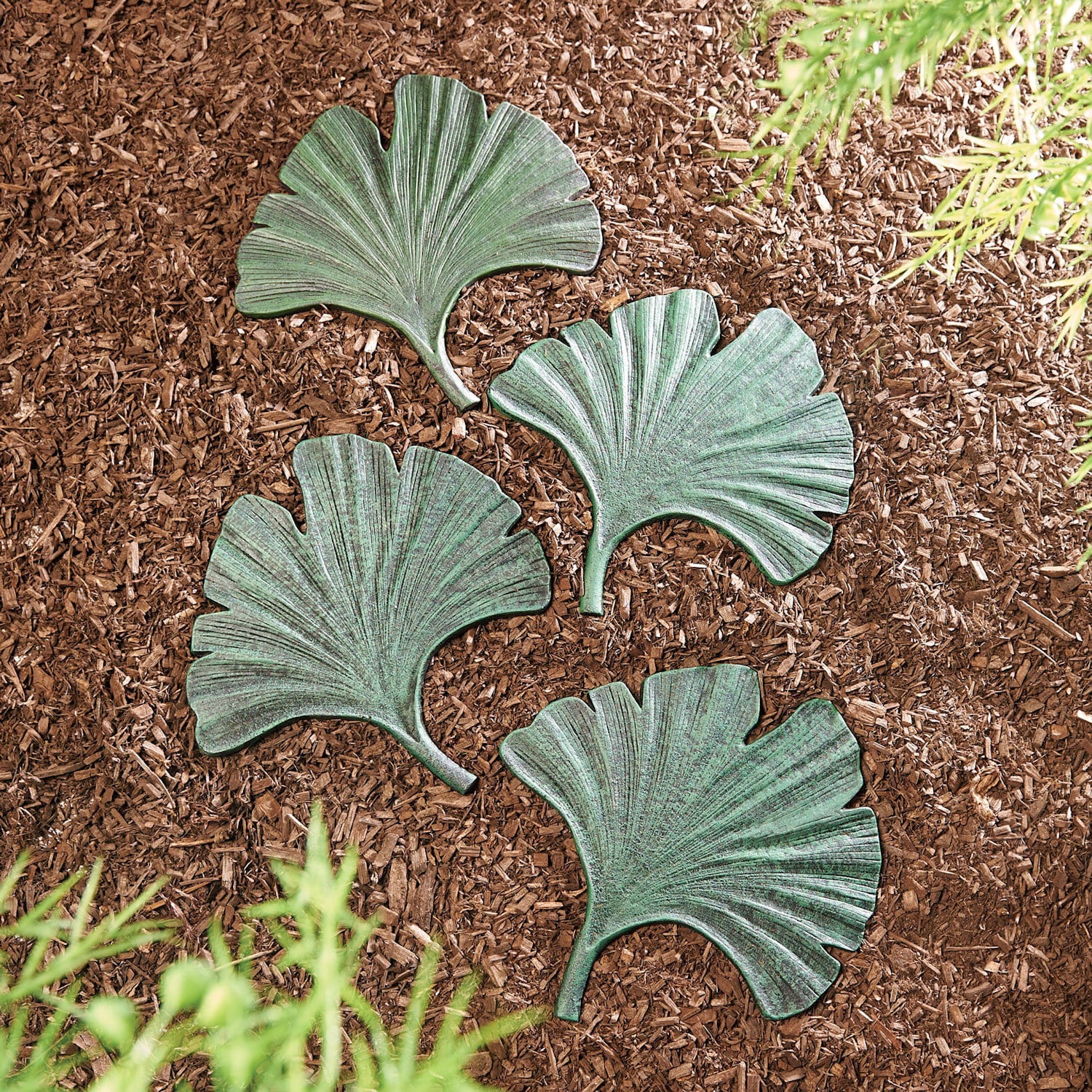 Art & Artifact Gingko Leaf Stepping Stone - Set of 2 Cast Iron Pavers