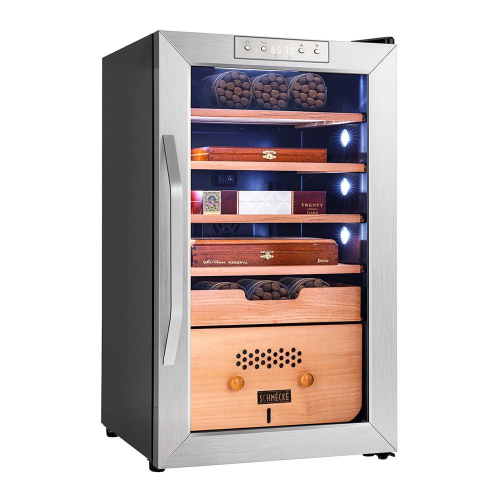 Schmecke 17 in 400Piece Cigar Cooler Humidor with Spanish Cedar Wood Shelves with Built in Digital Hygrometer Chiller