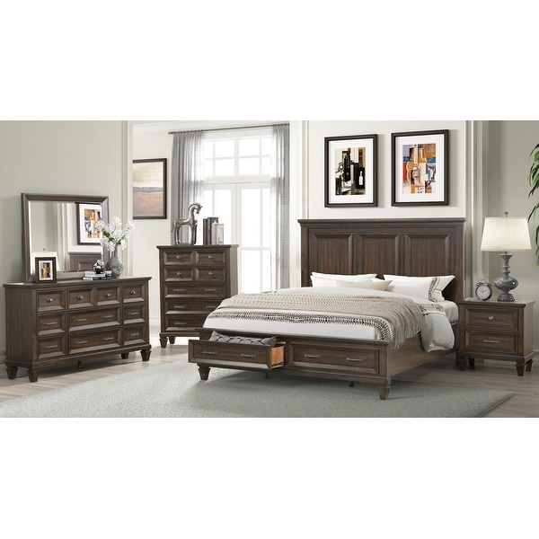 Hamilton King Size 4 Pc Bedroom Set in Dark Walnut， Bed， Nightstands， Dresser， Mirror - - 36092872