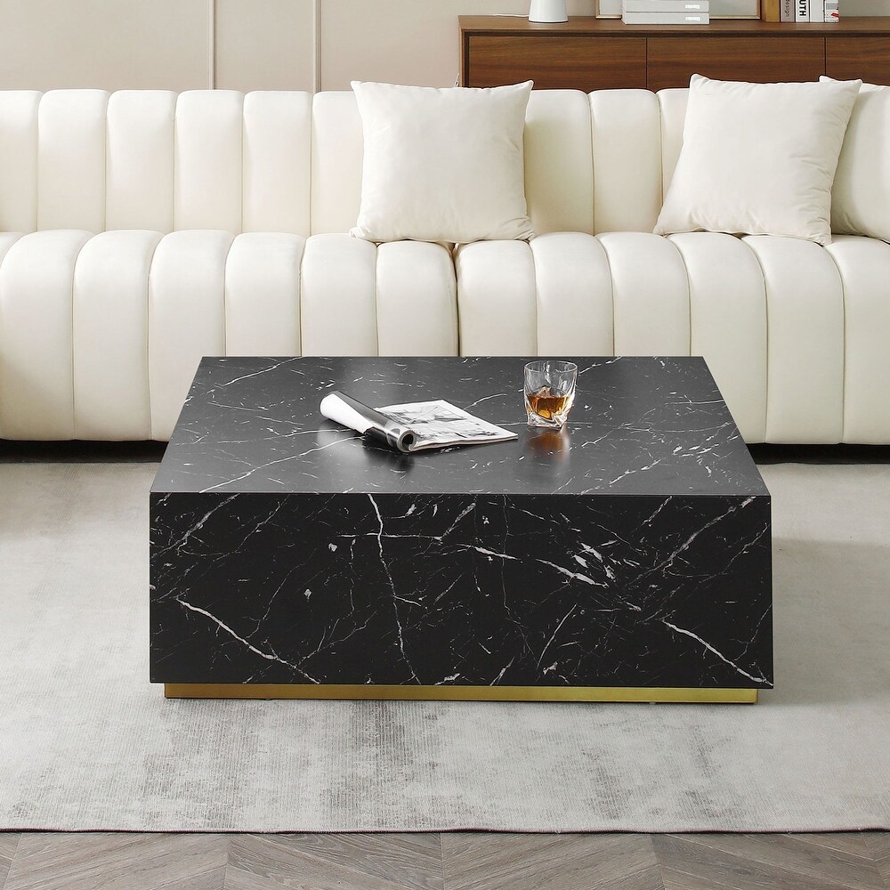 Marble Coffee Tables Square End Tables with Gold Pedestal Sofa Tables