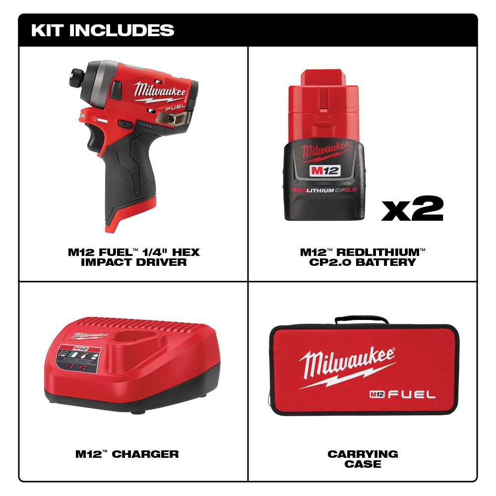 Milwaukee M12 FUEL 1/4 in. Hex Impact Driver Kit 2553-22 from Milwaukee