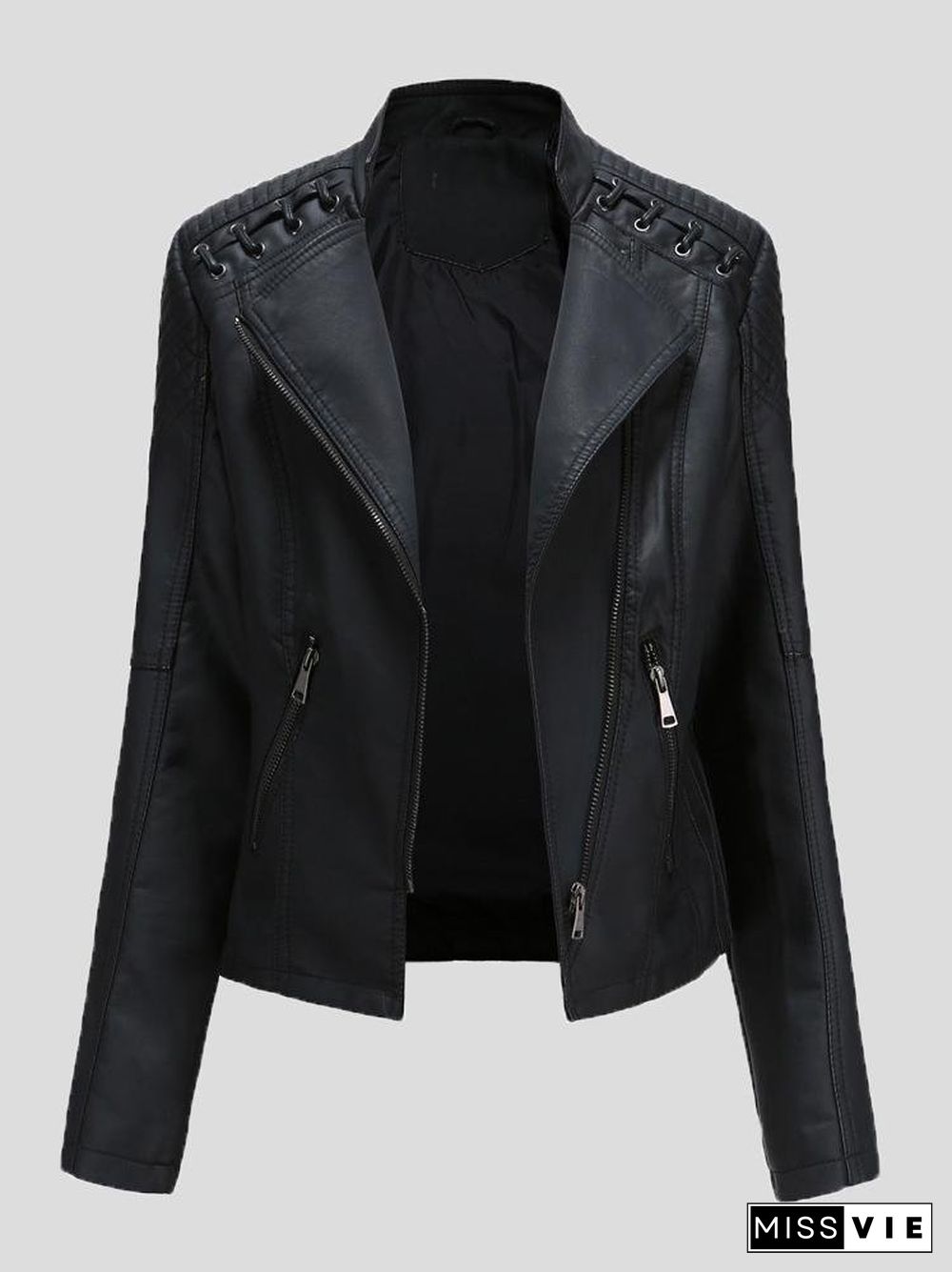 Women's Jackets Short Slim Leather Motorcycle Jacket