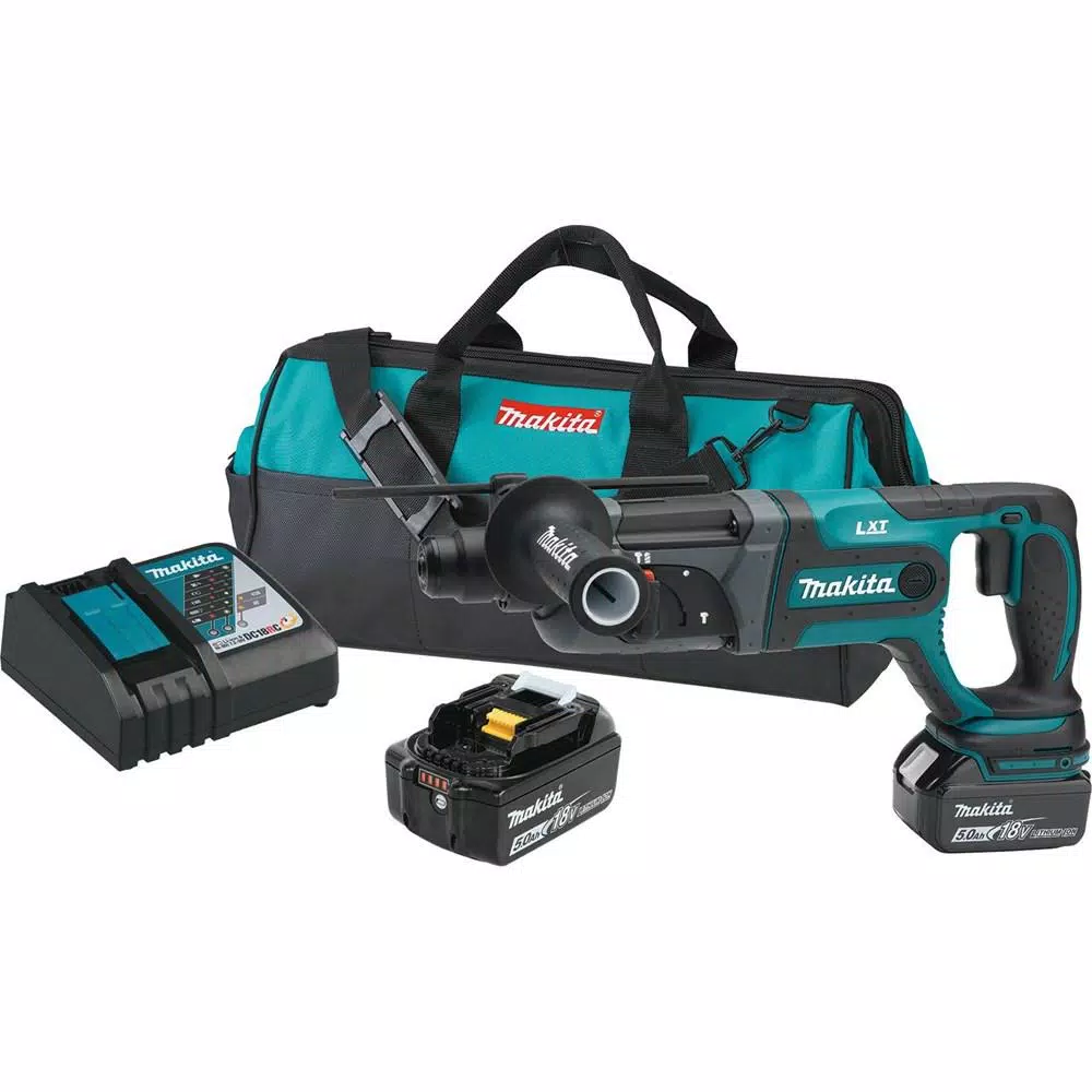 Makita 18-Volt LXT Lithium-Ion 7/8 in. Cordless SDS-Plus Concrete/Masonry Rotary Hammer Drill Kit w/ (2) batteries 5.0Ah， Bag and#8211; XDC Depot