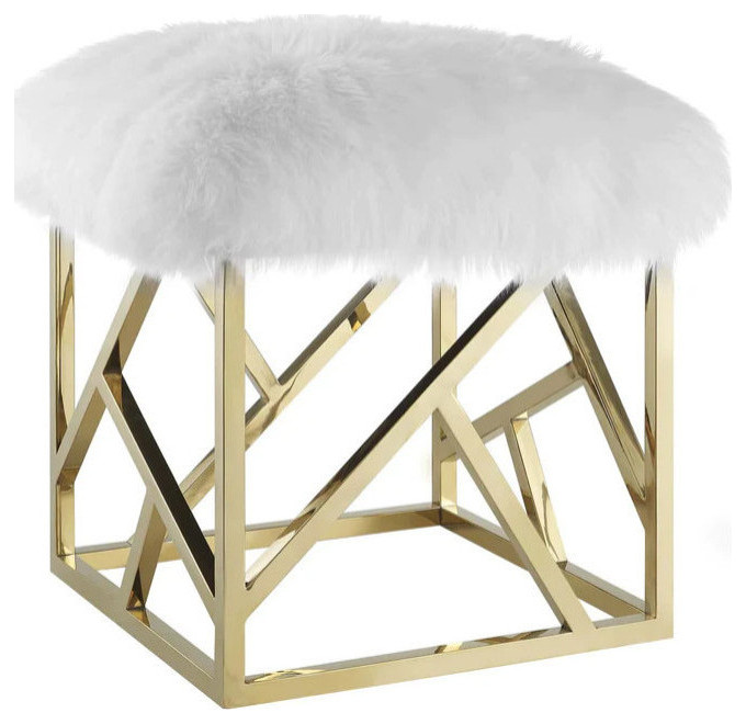 Piper White Gold Sheepskin Ottoman   Modern   Footstools And Ottomans   by Rustic Home Furniture Deco  Houzz