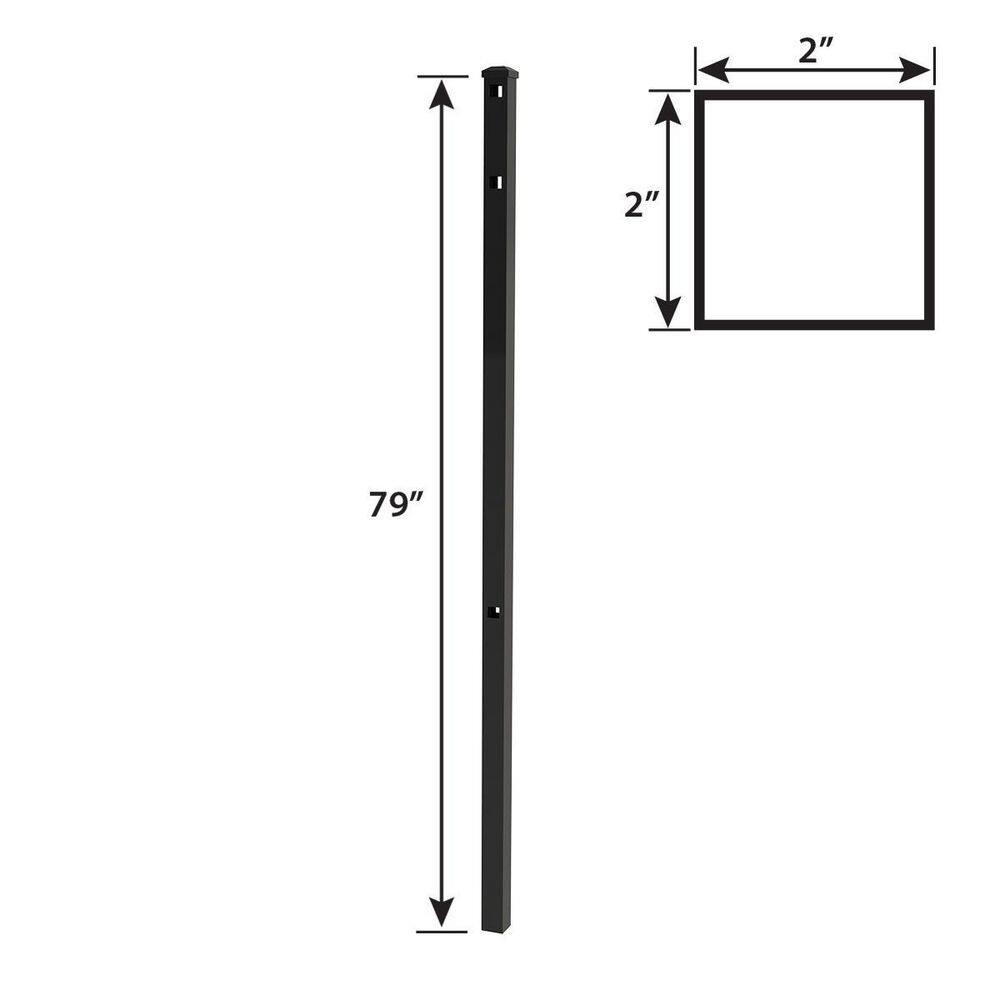 FORGERIGHT 79 in. H 3-Rail Deluxe Black Aluminum Line Fence Post with Cap 836096