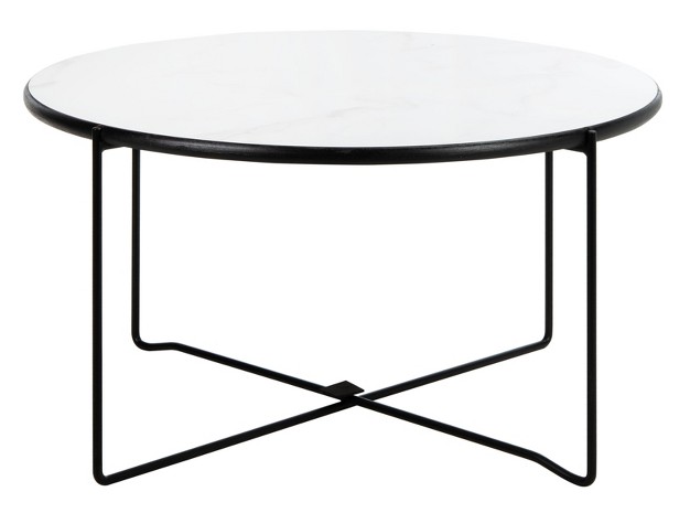 Wrena Round Coffee Table White black Safavieh