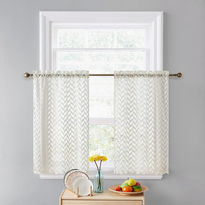 THD Herringbone Lace Sheer Rod Pocket Cafe Tiers - Set of 2