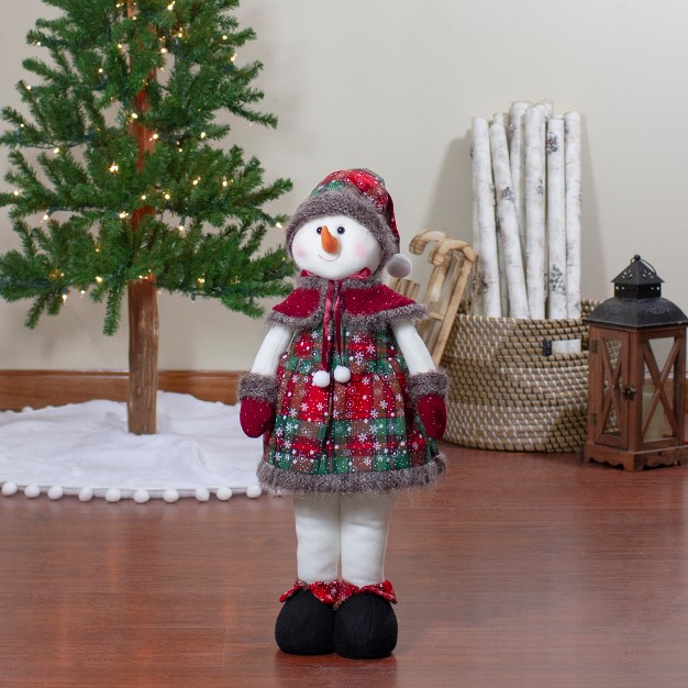 Red And Green Jolly Plush Girl Snowman Christmas Figure