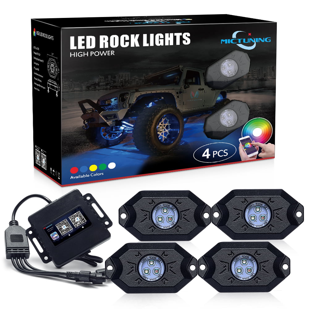 MICTUNING 4 Pods 2nd-Gen RGB LED Rock Light Neon Light with Bluetooth Controller Music Mode  Timing Function