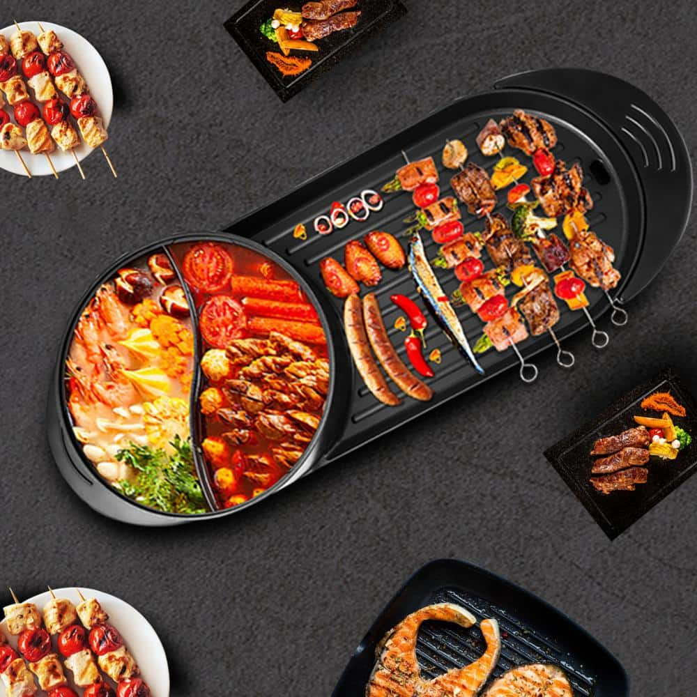 VEVOR 2 in 1 BBQ Grill and Hot Pot 72 sq. in. Aluminum Alloy Electric BBQ Stove Grill Pot for Family Dinner Friends Party DGNH2400W110VQVVFV1