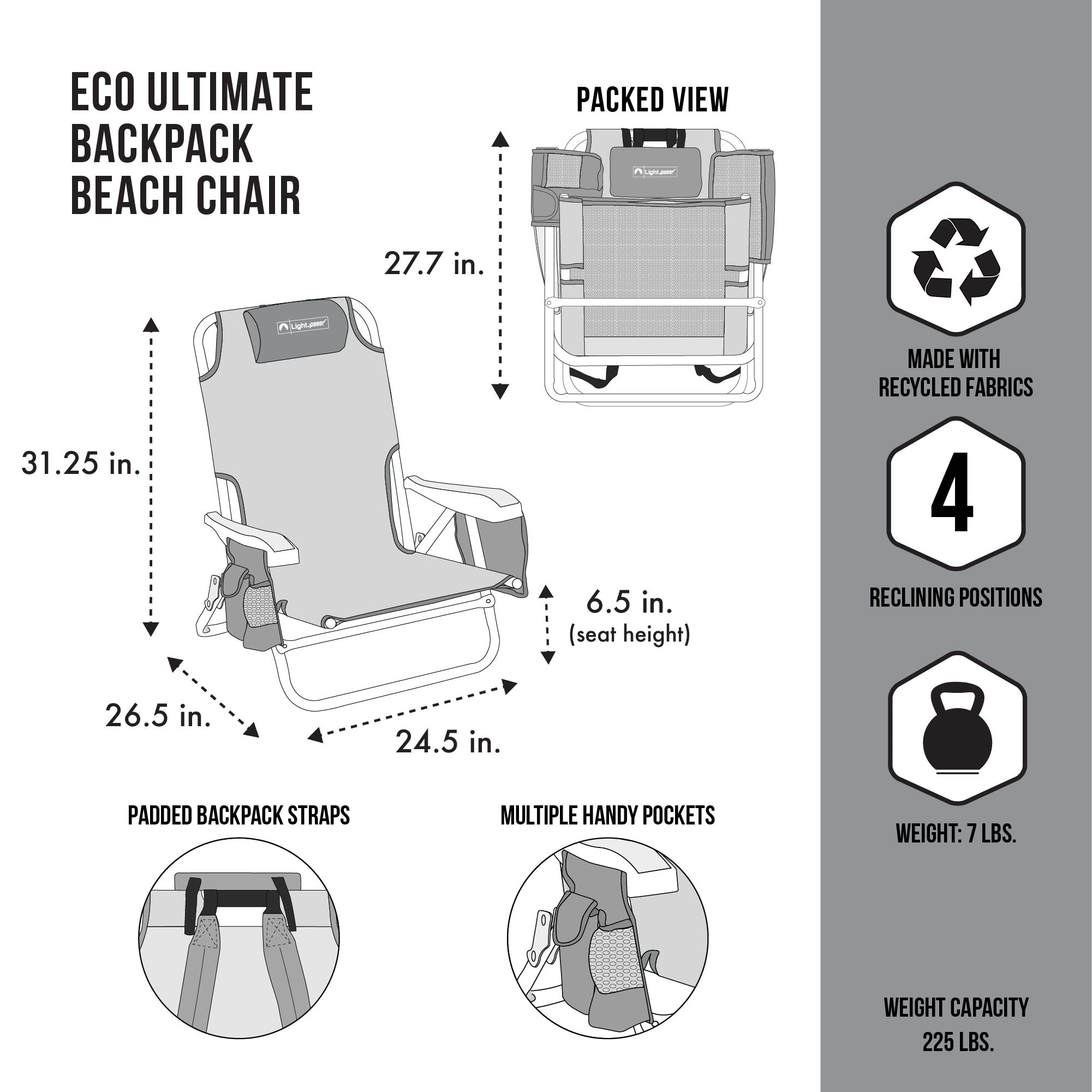 Lightspeed Outdoors ECO Ultimate Backpack Beach Chair – Deep Tropics