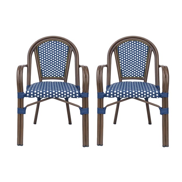 2pk Brianna Outdoor French Bistro Chairs Navy white Christopher Knight Home