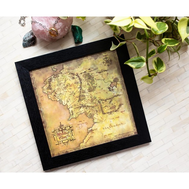 Silver Buffalo The Lord Of The Rings Middle earth Map Hanging Sign Framed Wall Art 12 Inches