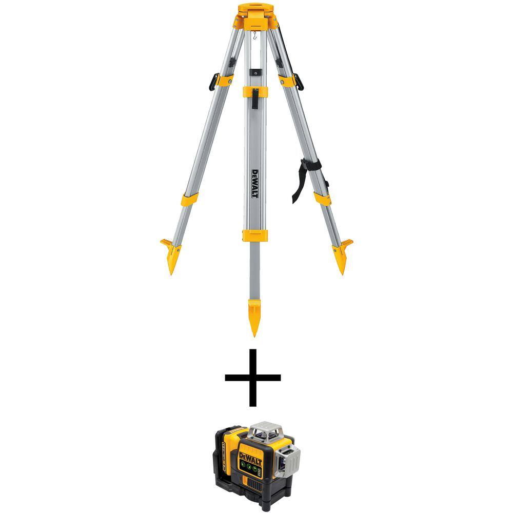 DW Construction Tripod and 12V Maximum Lithium-Ion 100 ft. Green Self-Leveling 3-Beam 360-Degree Laser Level Kit DW0737WDW089LG