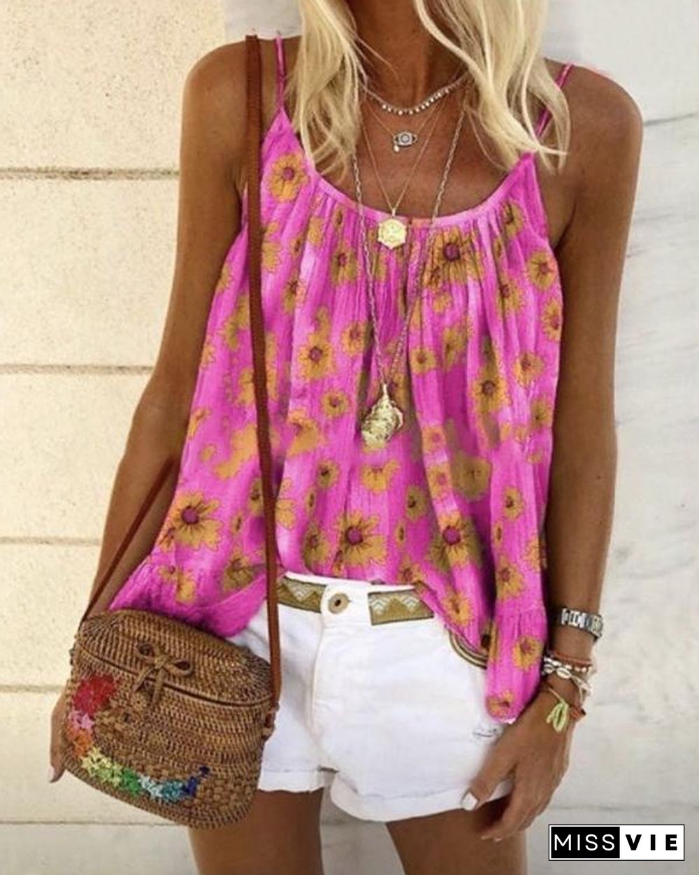 Floral Casual Camisole Neckline Sleeveless Blouses