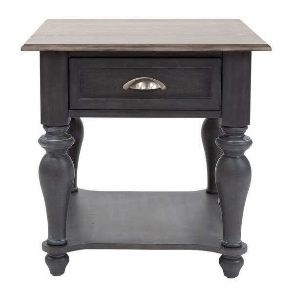 Ocean Isle Slate Weathered Pine Drawer End Table