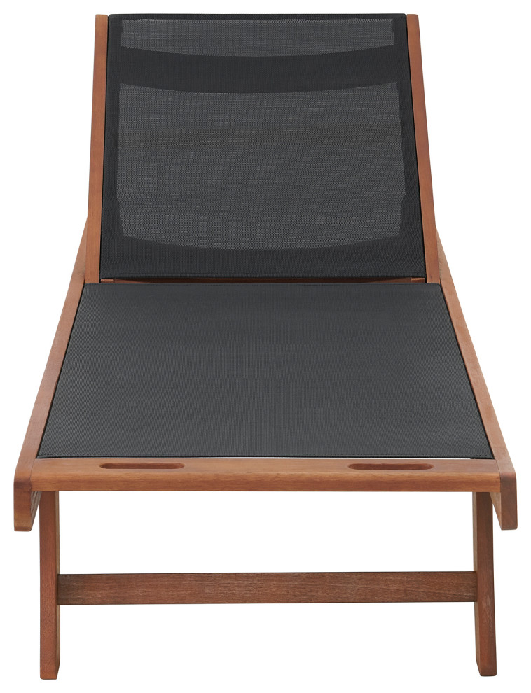 Caspian Eucalyptus Wood Outdoor Lounge Chair With Mesh Seating   Transitional   Outdoor Chaise Lounges   by Trademark Global  Houzz