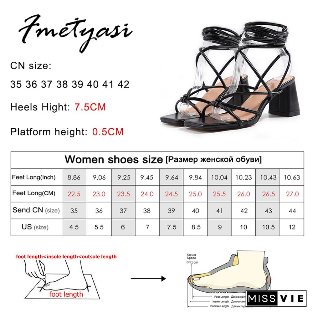 Summer Women Sandals Heels Lace Up Square Toe Block Heels Sexy Blue Black Gladiator Ankle Strap Heels For Women