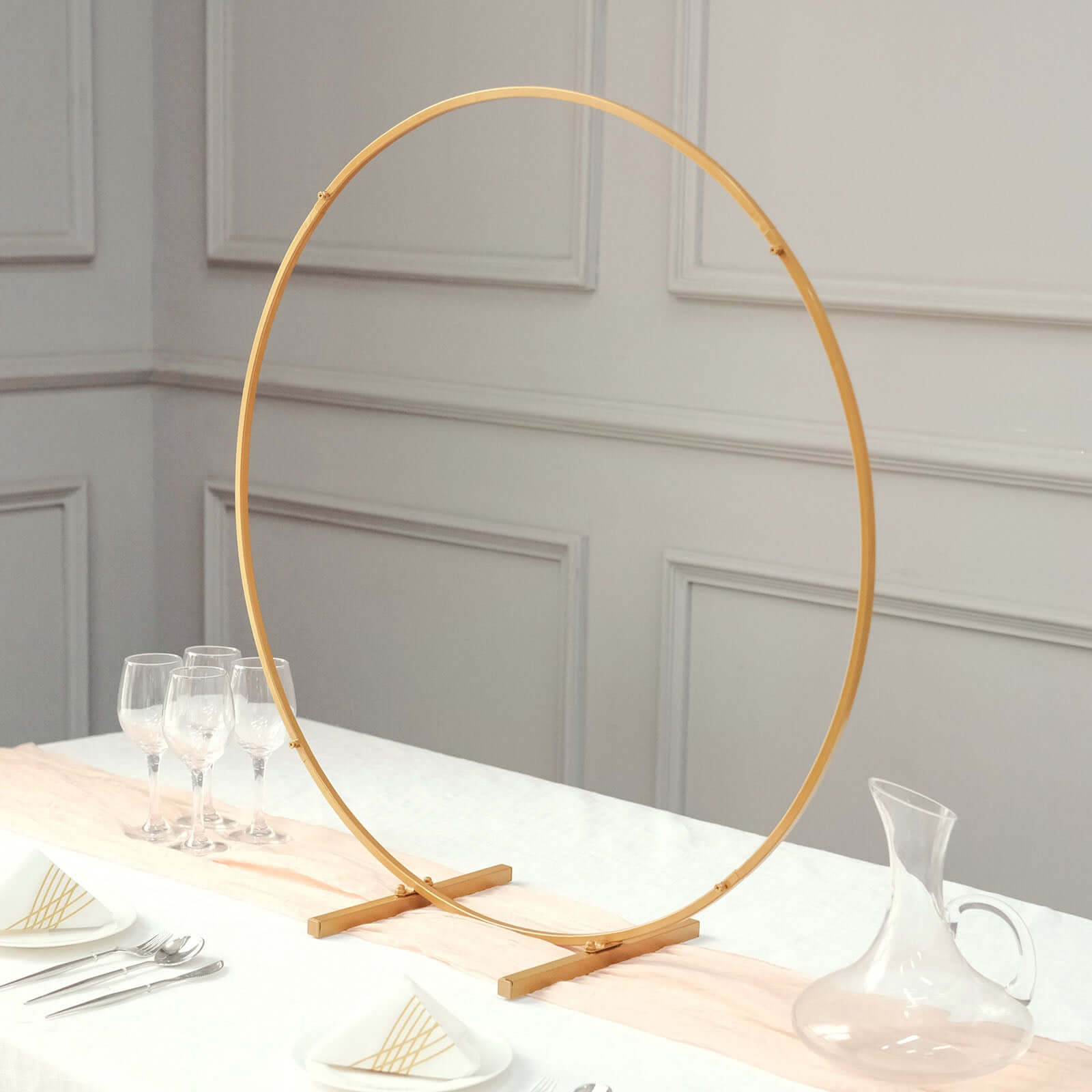 Gold Metal Round Hoop Wedding Centerpiece, Self Standing Table Floral Wreath Frame 32