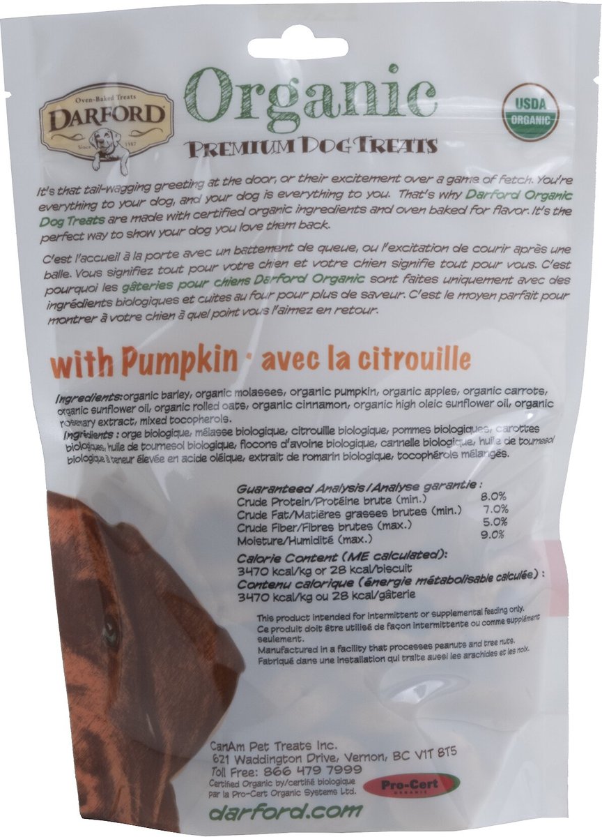 Darford Organic Premium Pumpkin Dog Treats， 12-oz bag