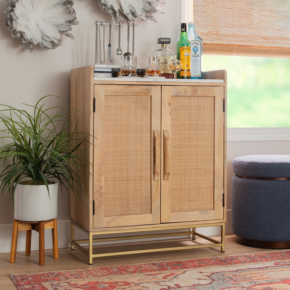 Spence Wooden Bar Cabinet with Marble Top