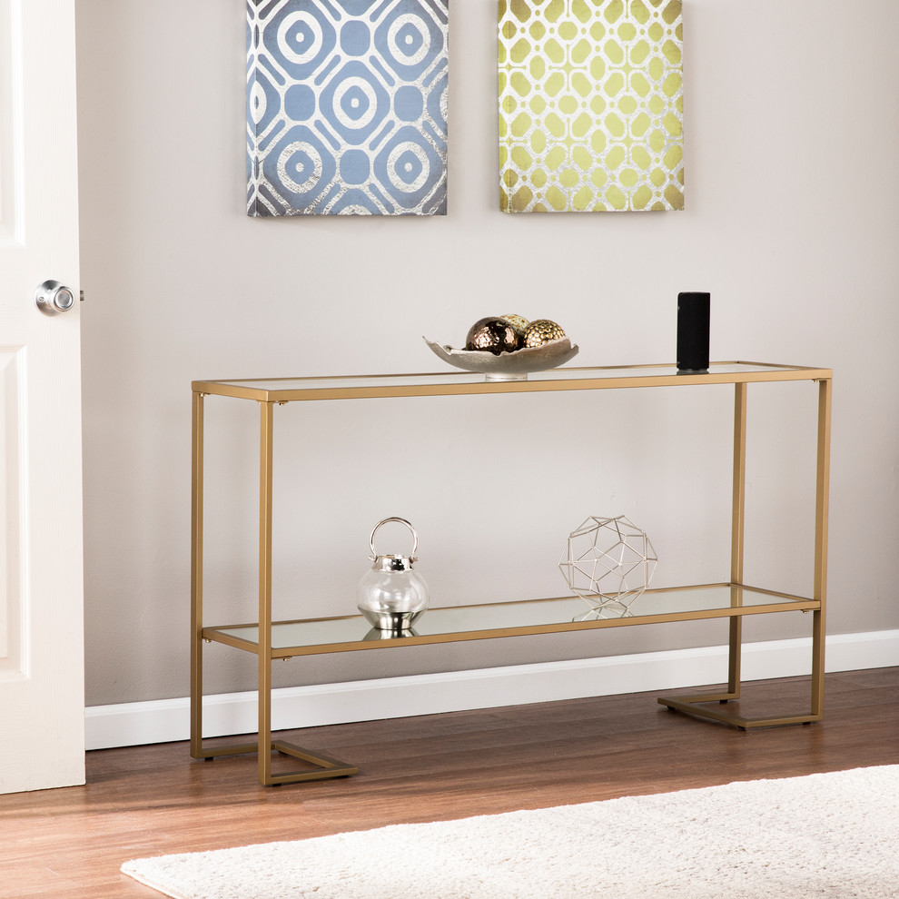 Camino Glam Narrow Console  Gold With Mirror   Contemporary   Console Tables   by SEI  Houzz