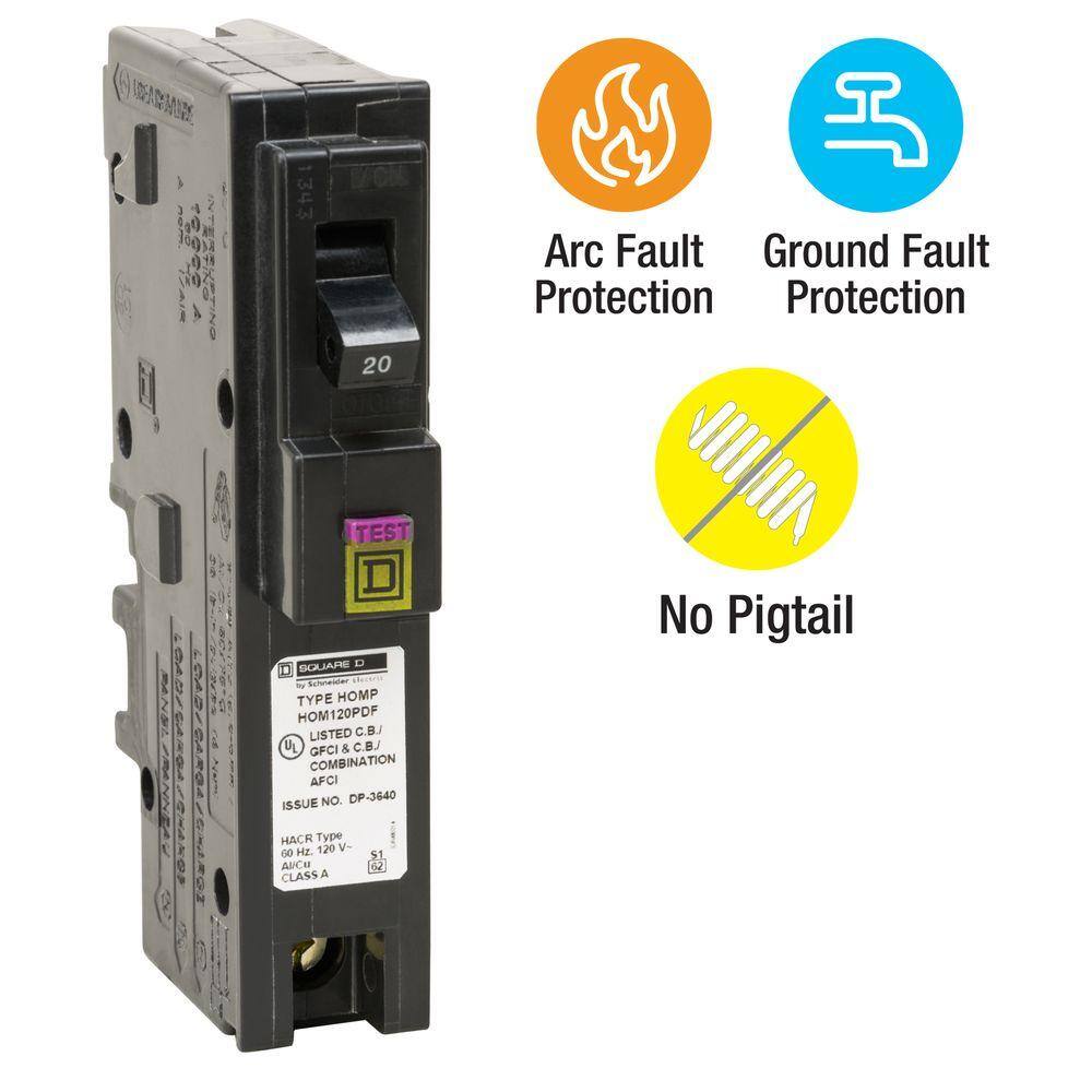 Square D Homeline 20 Amp Single-Pole Plug-On Neutral Dual Function (CAFCI and GFCI) Circuit Breaker (9-pack) HOM120PDFC9