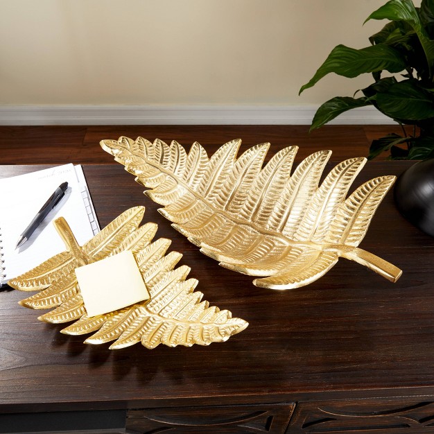 Set Of 2 Contemporary Leaf Trays Gold Olivia amp May