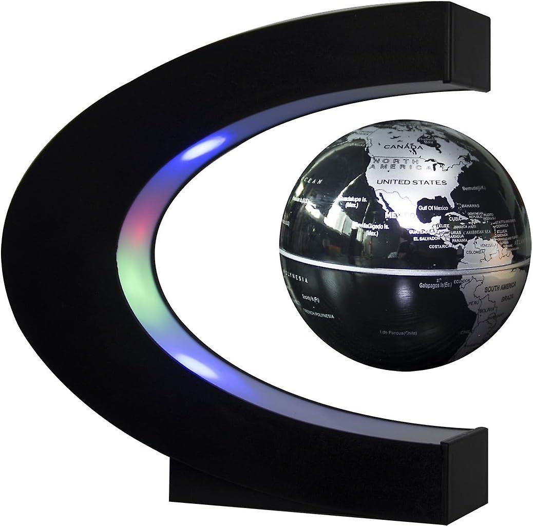 C Shape Magnetic Levitation Floating Globe With Led Lights ，world Map For Desk Decoration (black-silver)euro-gauge Two-round Power Plug (eu)