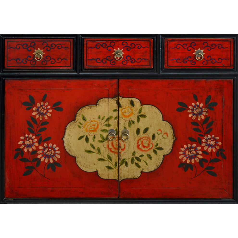 Elmwood Floral Motif Tibetan Cabinet   Asian   Accent Chests And Cabinets   by China Furniture and Arts  Houzz