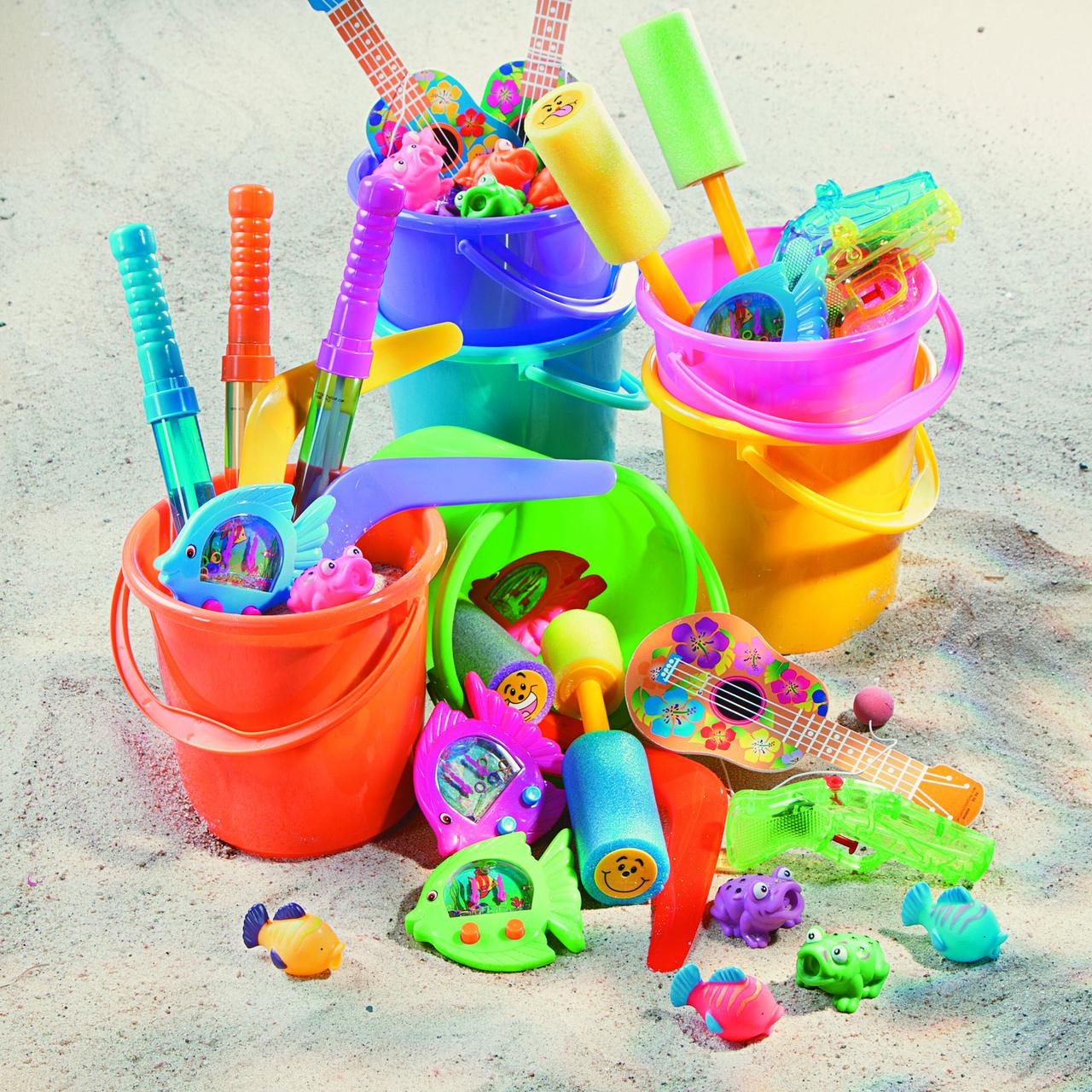 Sand Bucket Assortment, Beach Toys, Pool, Active Play, Summer, Party Favors, 12 Pieces