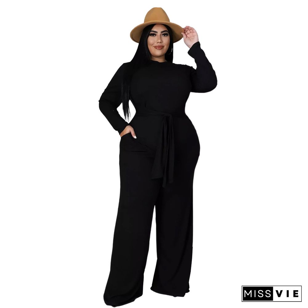 Knitted Bandage T Shirt Wide Leg Pants Plus Size Set