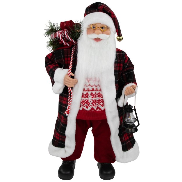 Red And White Santa Claus With Lantern And Gift Bag Christmas Figure