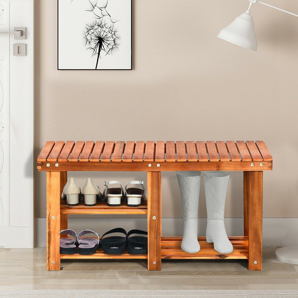 3 Tier Wood Shoe Rack Shoe Bench Freestanding Boots Storage Organizer   34\