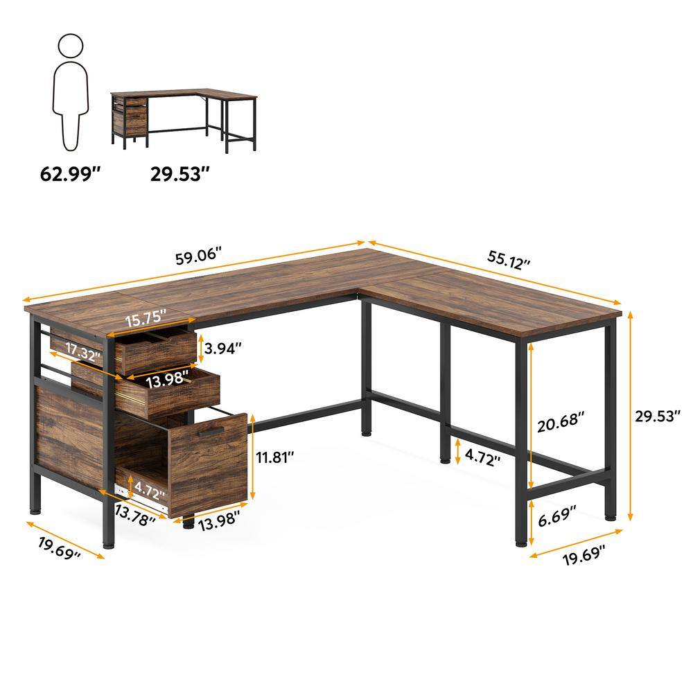 TRIBESIGNS WAY TO ORIGIN Perry 59 in. L-Shaped Brown Wood 2-Drawer Computer Desk with File Cabinet Home Office Desk Workstation HD-JW0479-HYF