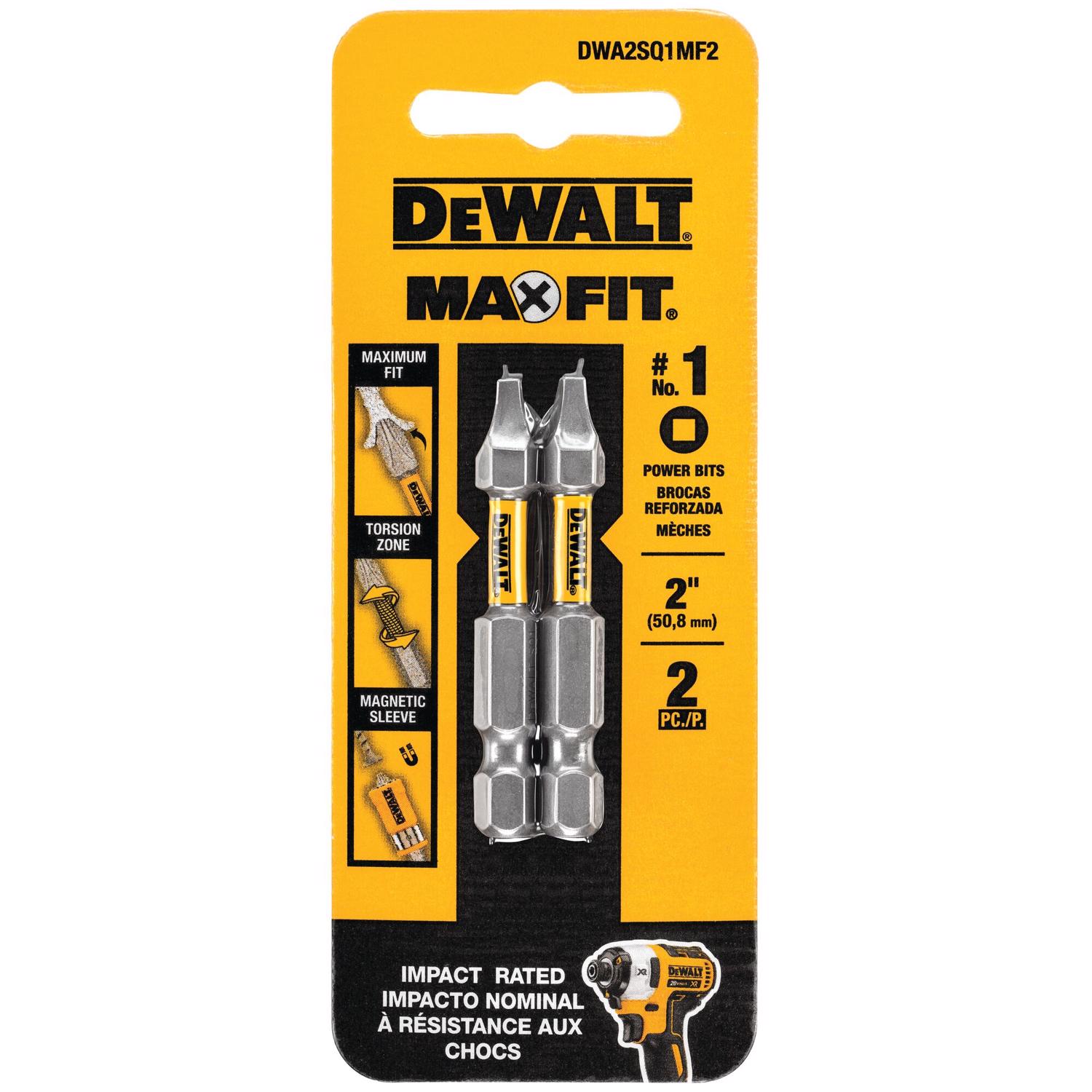 DW Max Fit Square #1 X 2 in. L Screwdriver Bit Steel 2 pk