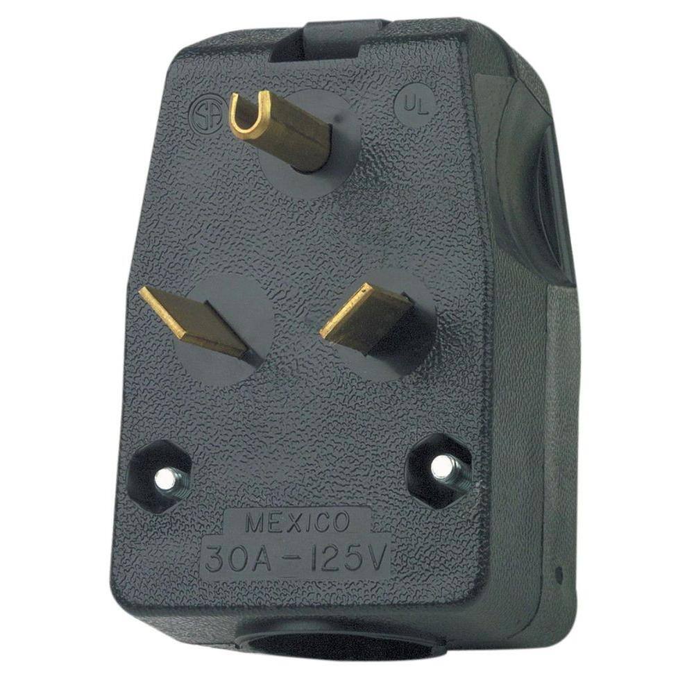 Leviton 30 Amp 125-Volt 2-Pole Angle Travel Trailer Plug Black R50-00830-00T