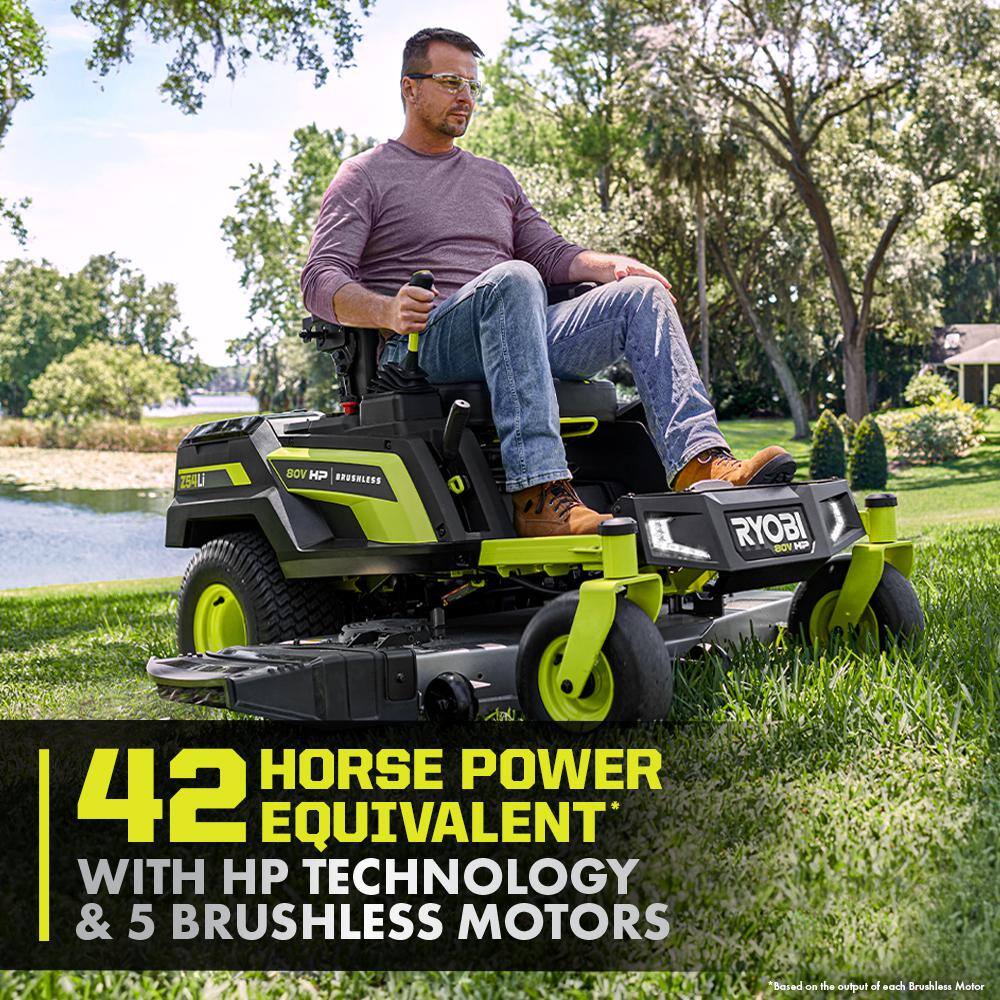 RYOBI 80V HP Brushless 54 in. Battery Electric Cordless Zero Turn Riding Mower (3) 80V Batteries (4) 40V Batteries and Charger RYRM8034