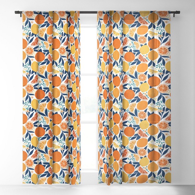 Avenie Citrus Fruits Blue Single Panel Sheer Window Curtain Society6